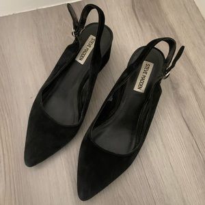 Steve Madden Black Suede Pointy Slingback Block Heels